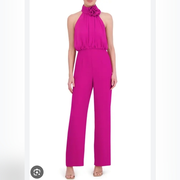 NWT Eliza J Rosette Detail Sleeveless Jumpsuit In Magenta Pink Wedding Guest 6
